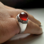 Natural Red Agate with Handmade Silver Ring MR0011