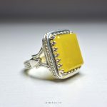 Handcrafted Silver Ring with Yellow Agate and Sharaf Al Shams Hirz Engraving - A Symbol of Energy and Spirituality MR0025