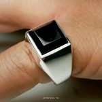 Yemeni black agate ring with handmade silver ring
