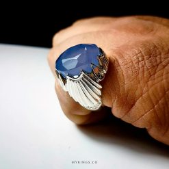 Blue Yemeni Aqiq with Handmade Silver Ring MR0057
