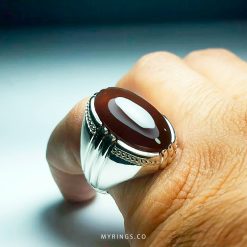 Dark Red Yemeni Aqeeq With Handmade Silver Ring MR0066