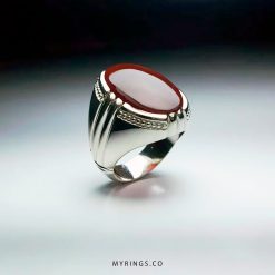 Dark Red Yemeni Aqeeq With Handmade Silver Ring MR0066