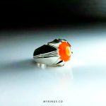 Orange Yemeni Aqiq With Handmade Silver Ring MR0067