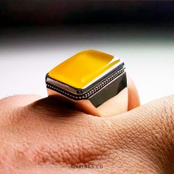 Sharaf Al Shams Hirz On Natural Yellow Agate with Handmade Silver Ring MR0068