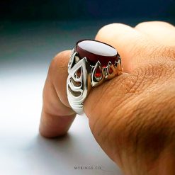 Dark Red Yemeni Aqiq With Handmade Silver Ring MR0084