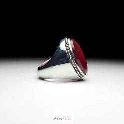 Red Yemeni Akeek With Handmade Silver Ring MR0087