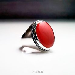 Red Yemeni Akeek With Handmade Silver Ring MR0087