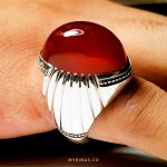 Special Red Yamani Aqeeq With Handmade Silver Ring MR0090