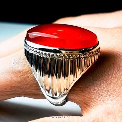Handmade Silver 925 Ring With Original Red Yamani Aqeeq MR0094