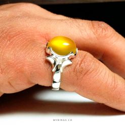 Sharaf Shams Hirz On Yellow Agate And Silver Ring MR0137