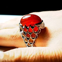 Handmade Silver 925 Ring With Red Natural Akik MR0141