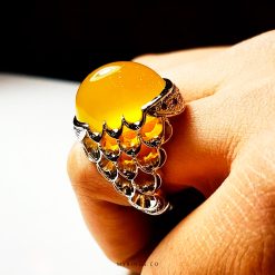 MR0144-Orange-Yemeni-Agate-With-Handmade-Silver-Ring