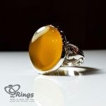 Orange Yemeni Agate With Sharaf Shams Hirz And Silver Ring MR0149