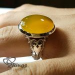 Orange Yemeni Agate With Sharaf Shams Hirz And Silver Ring