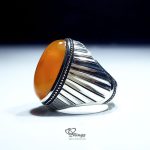 Orange Yemeni Agate And Silver 925 Ring
