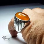 Orange Yemeni Agate And Silver 925 Ring