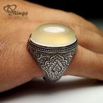 Handmade Silver Ring And White Yemeni Agate