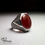 Handmade Engraved Silver 925 Ring With Red Yemeni Agate