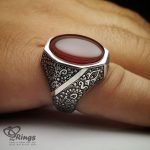 Handmade Engraved Silver 925 Ring With Red Yemeni Agate