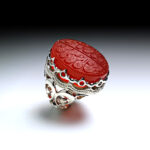 Special Hand Engraved Red Yemeni Aqiq With Silver Ring