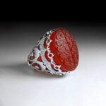 Special Hand Engraved Red Yemeni Aqiq With Silver Ring