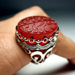 Special Hand Engraved Red Yemeni Aqiq With Silver Ring