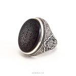 Islamic Ring Ayatul Kursi On Black Yemeni Aqeeq With Silver Ring