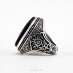 Islamic Ring Ayatul Kursi On Black Yemeni Aqeeq With Silver Ring