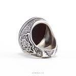 Islamic Ring Ayatul Kursi On Black Yemeni Aqeeq With Silver Ring