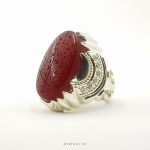 Very Elegant Hand Engraved Red Yemeni Aqeeq With Silver Ring