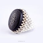 Engraved Black Yemeni Aqeeq With Spacial Silver Ring