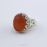 Orange Yemeni Aqeeq Men Handmade Silver Ring