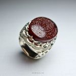 Hand Engraved Red Yemeni Aqeeq Men Silver Ring