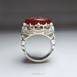 Hand Engraved Red Yemeni Aqeeq Men Silver Ring