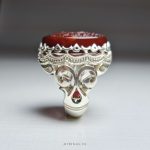 Hand Engraved Red Yemeni Aqeeq Men Silver Ring