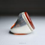 Quranic Amulet For Business And More Income On Orange Yemeni Aqeeq With Classic Silver Ring