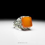 Elegant Orange Yemeni Aqiq With Handmade Silver Ring MR0277