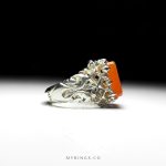 Elegant Orange Yemeni Aqiq With Handmade Silver Ring MR0277