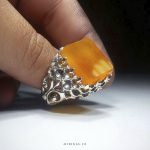 Elegant Orange Yemeni Aqiq With Handmade Silver Ring