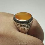 Natural Orange Yemeni Akeek With Handmade Silver Ring