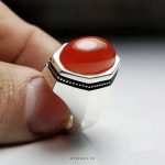 Special Orange Yamani Aqeeq With Silver Ring