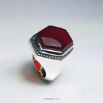 Hexagonal Red Yamani Aqeeq With Silver Ring MR0313 - Image 2
