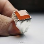 Elegant Orange Yamani Agate With Handmade Silver Ring