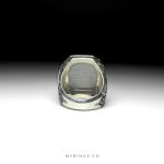 Elegant Hand Engraved Silver Ring With White Yemeni Aqeeq