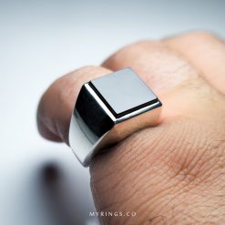 Elegant Black Yemeni Aqeeq With Handcrafted Sterling Silver Ring