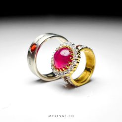 Special Wedding Ring Set Gold Ring And Super Silver Ring With Red Ruby And Brillinat