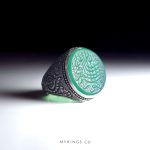 Elegant Natural Green Agate with Handmade Silver Ring MR0405
