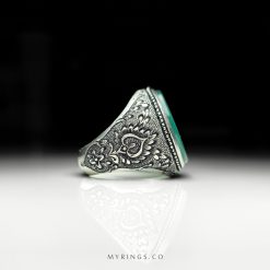 Elegant Natural Green Agate with Handmade Silver Ring MR0405