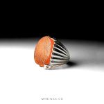 Handmade Silver Ring with Engraved Orange Yemeni Agate MR0409