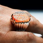 Handmade Silver Ring with Engraved Orange Yemeni Agate MR0409
